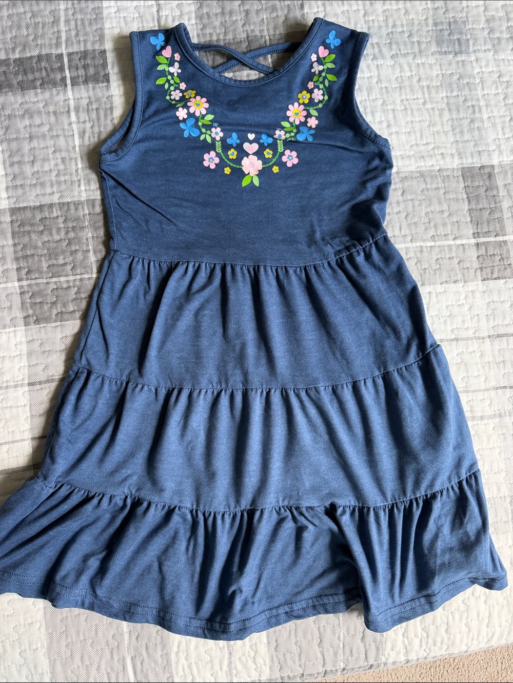 Freestyle Navy Floral-Embroidered Tiered Dress